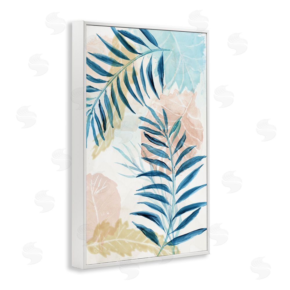 Nan Blue Palm Fronds in Pastel Haze White Framed Giclee Wall Art Print