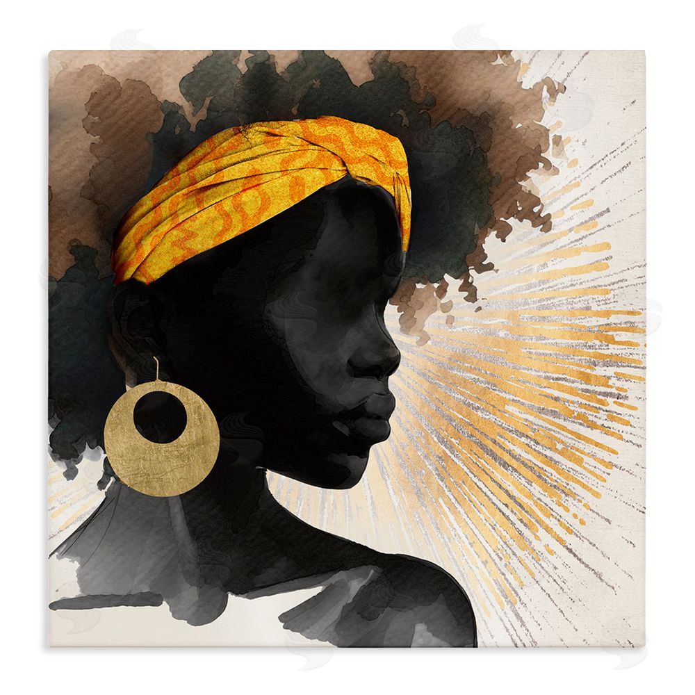 CAD Designs Sunburst Silhouette with Headwrap Stretched Canvas Wall Art Print