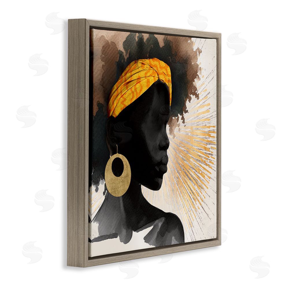 CAD Designs Sunburst Silhouette with Headwrap Brown Floating Frame Canvas Wall Art Print