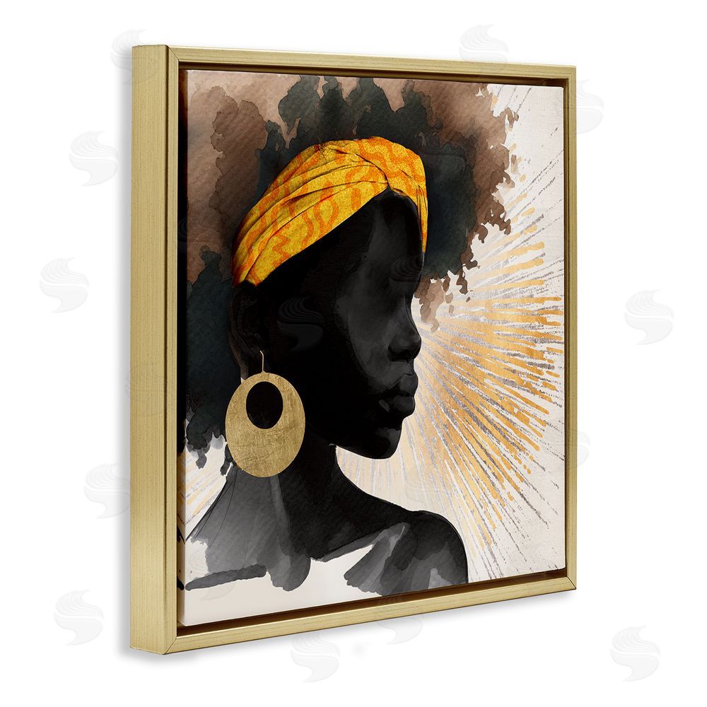 CAD Designs Sunburst Silhouette with Headwrap Gold Floating Frame Canvas Wall Art Print