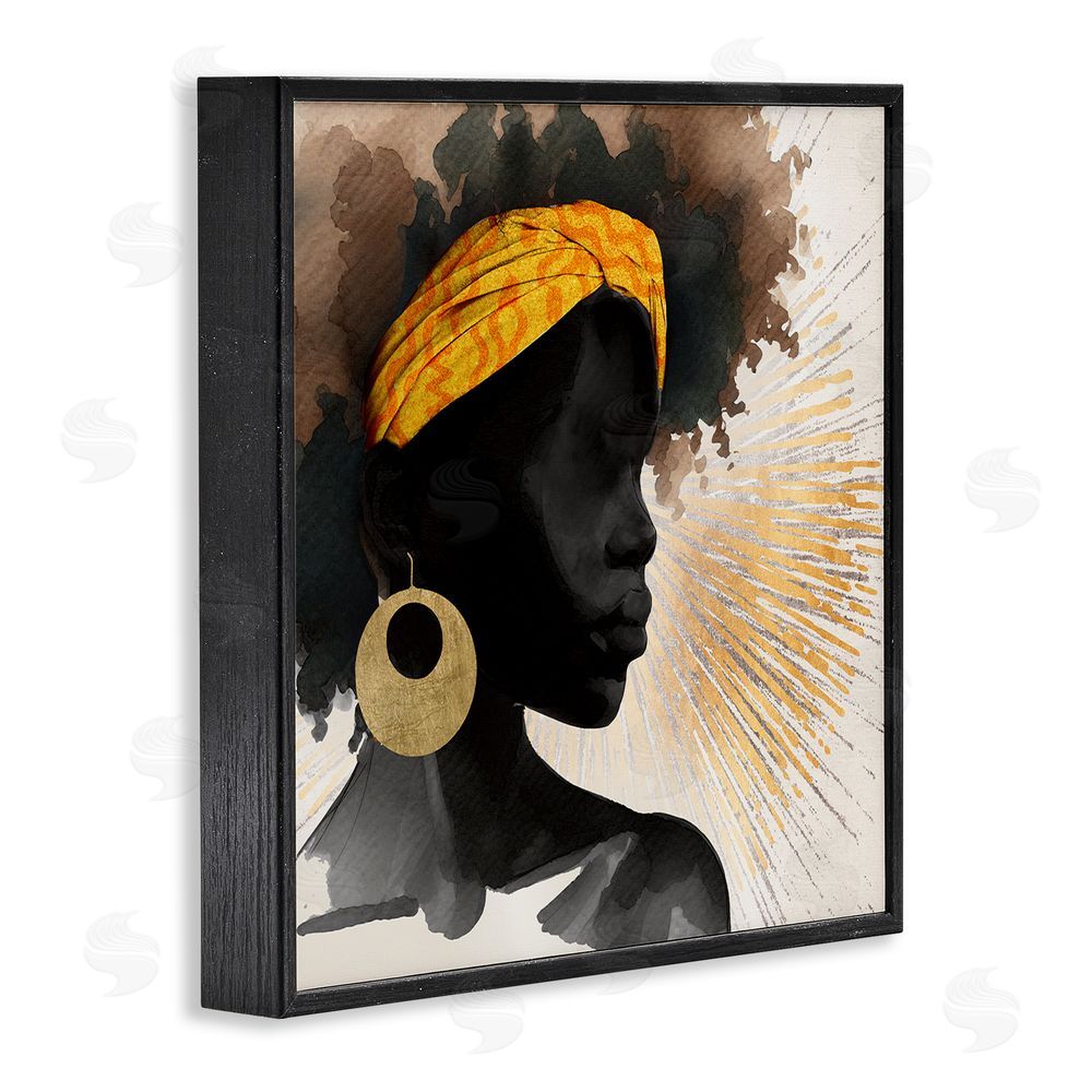CAD Designs Sunburst Silhouette with Headwrap Black Framed Giclee Wall Art Print