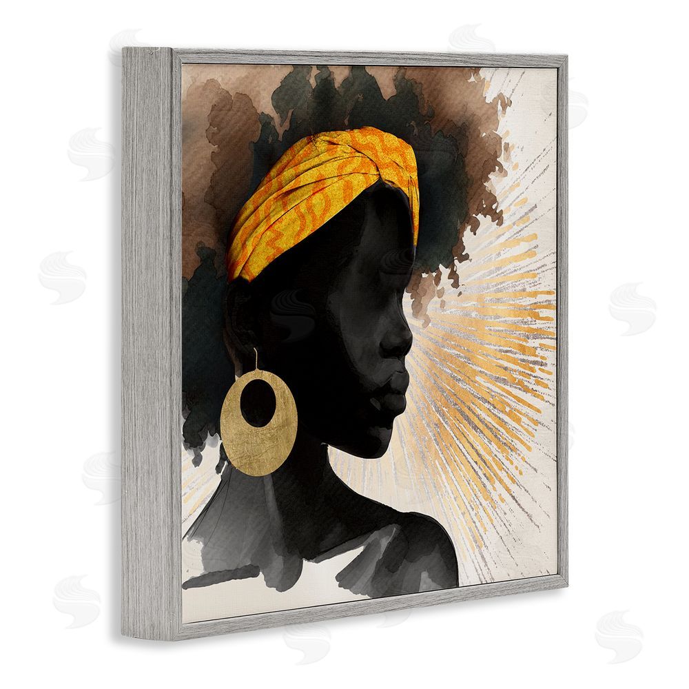 CAD Designs Sunburst Silhouette with Headwrap Gray Framed Giclee Wall Art Print