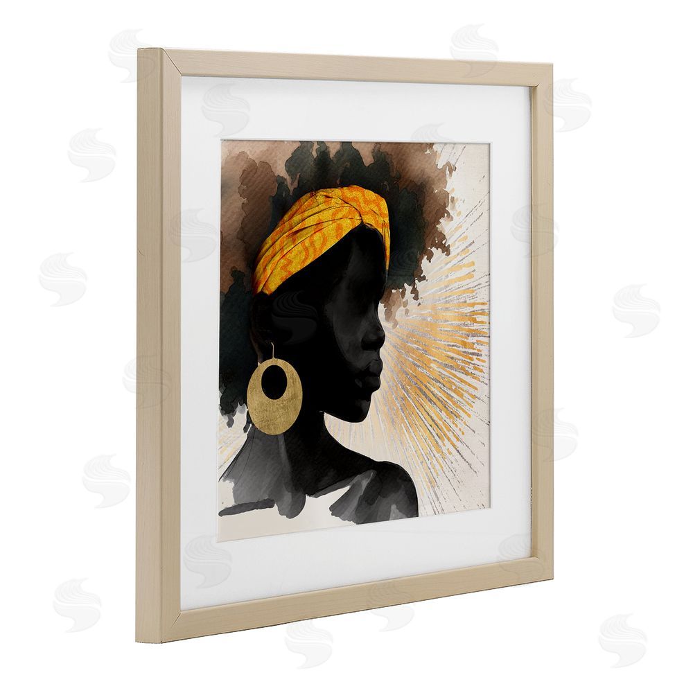 CAD Designs Sunburst Silhouette with Headwrap Brown Framed Print Under Glass Wall Art