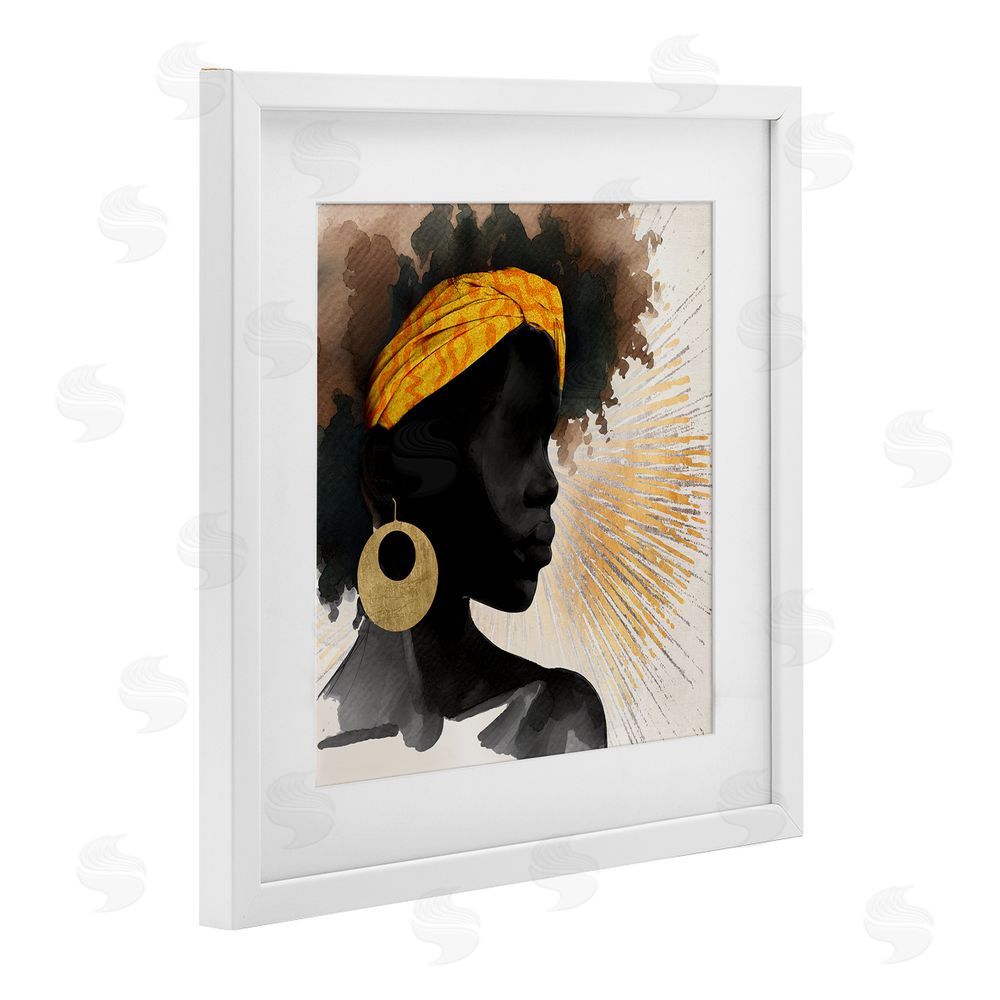 CAD Designs Sunburst Silhouette with Headwrap White Framed Print Under Glass Wall Art