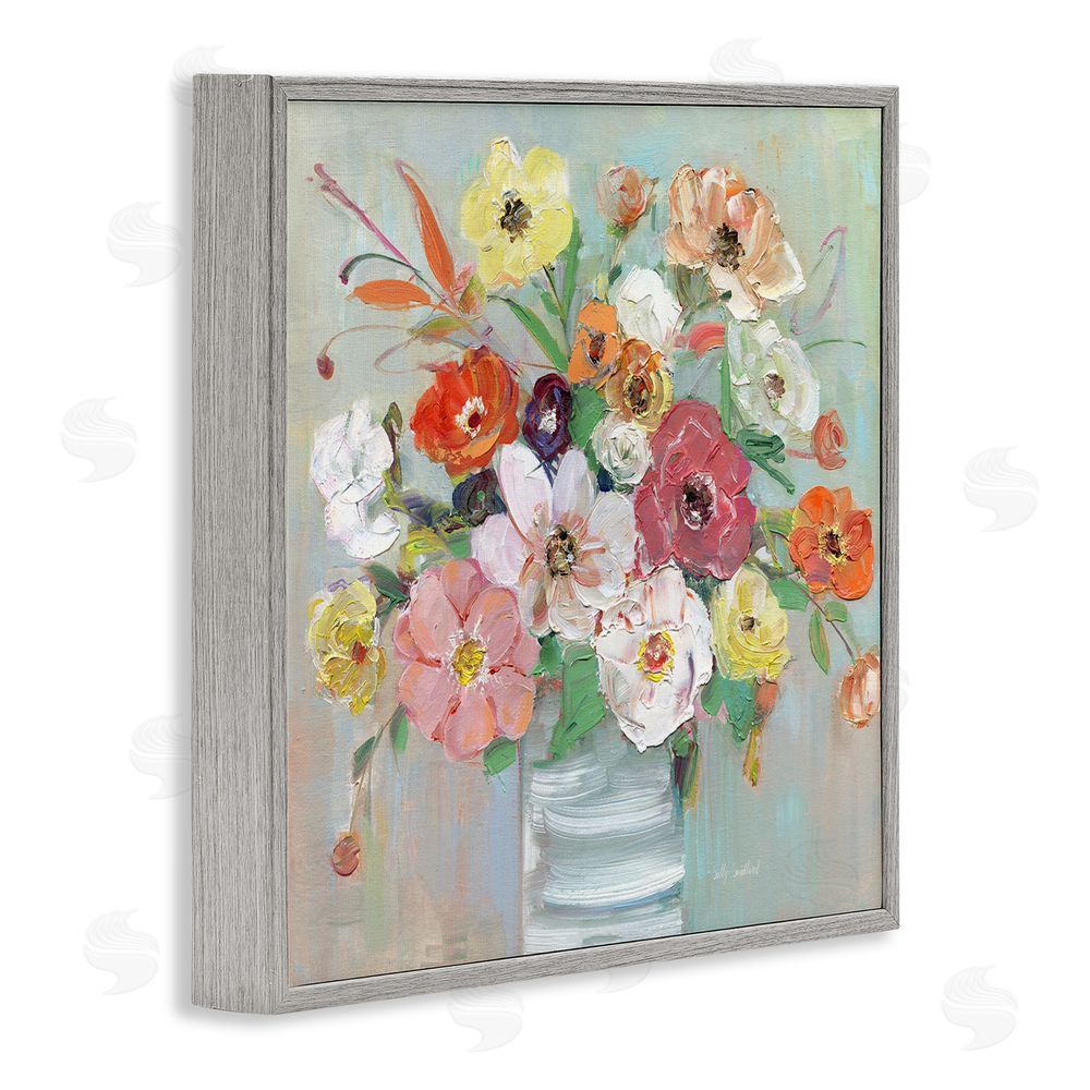 Sally Swatland Energetic Blossom Bouquet Gray Framed Giclee Wall Art Print