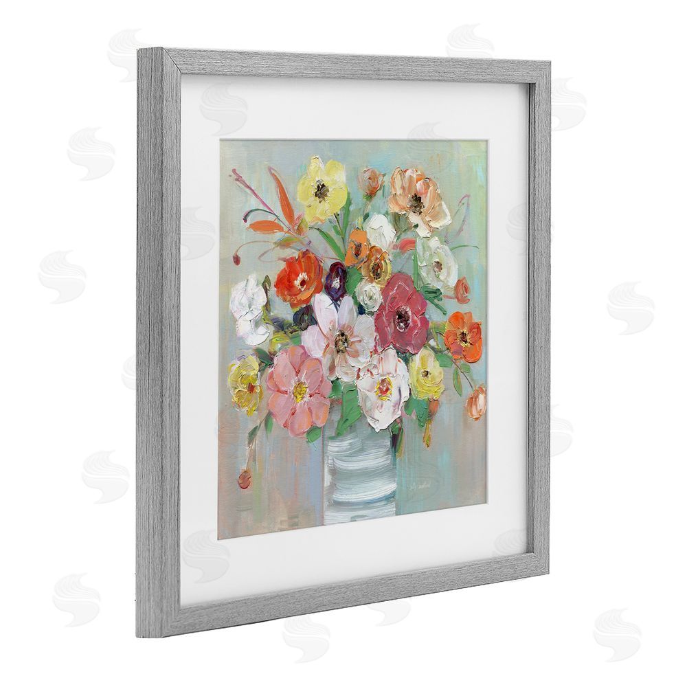 Sally Swatland Energetic Blossom Bouquet Gray Framed Print Under Glass Wall Art
