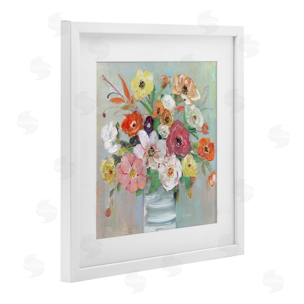 Sally Swatland Energetic Blossom Bouquet White Framed Print Under Glass Wall Art
