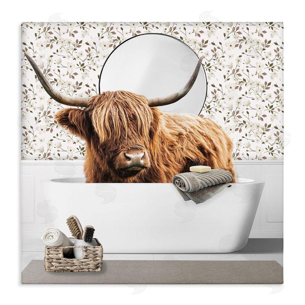 CAD Designs Boho Cattle Bath Time Stretched Canvas Wall Art Print