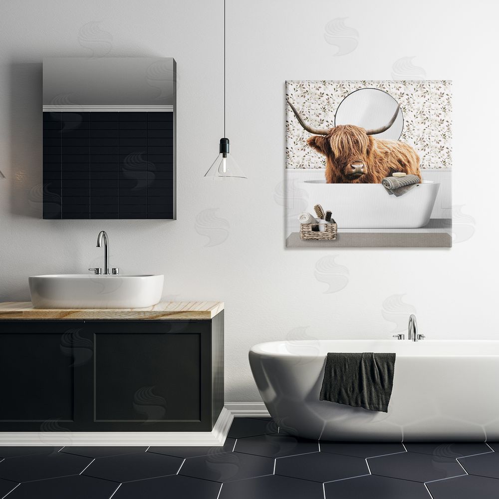 CAD Designs Boho Cattle Bath Time Stretched Canvas Wall Art in Room