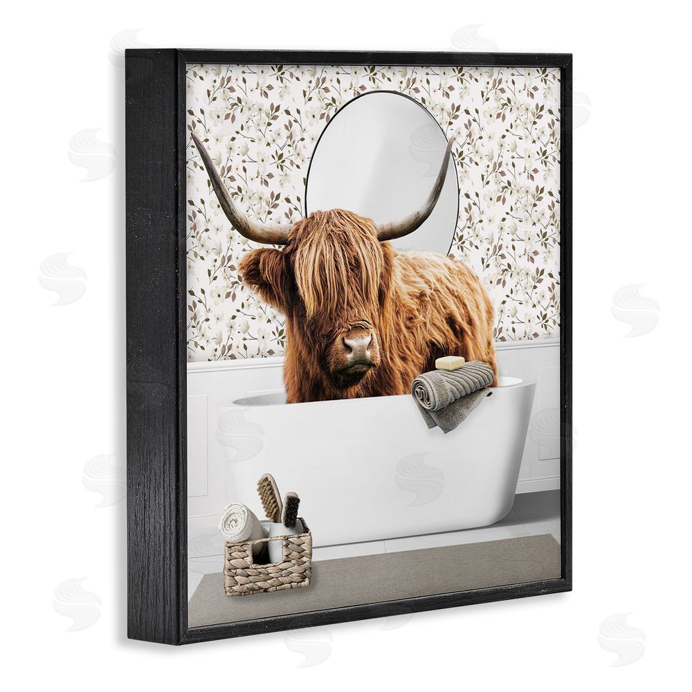 CAD Designs Boho Cattle Bath Time Black Framed Giclee Wall Art Print