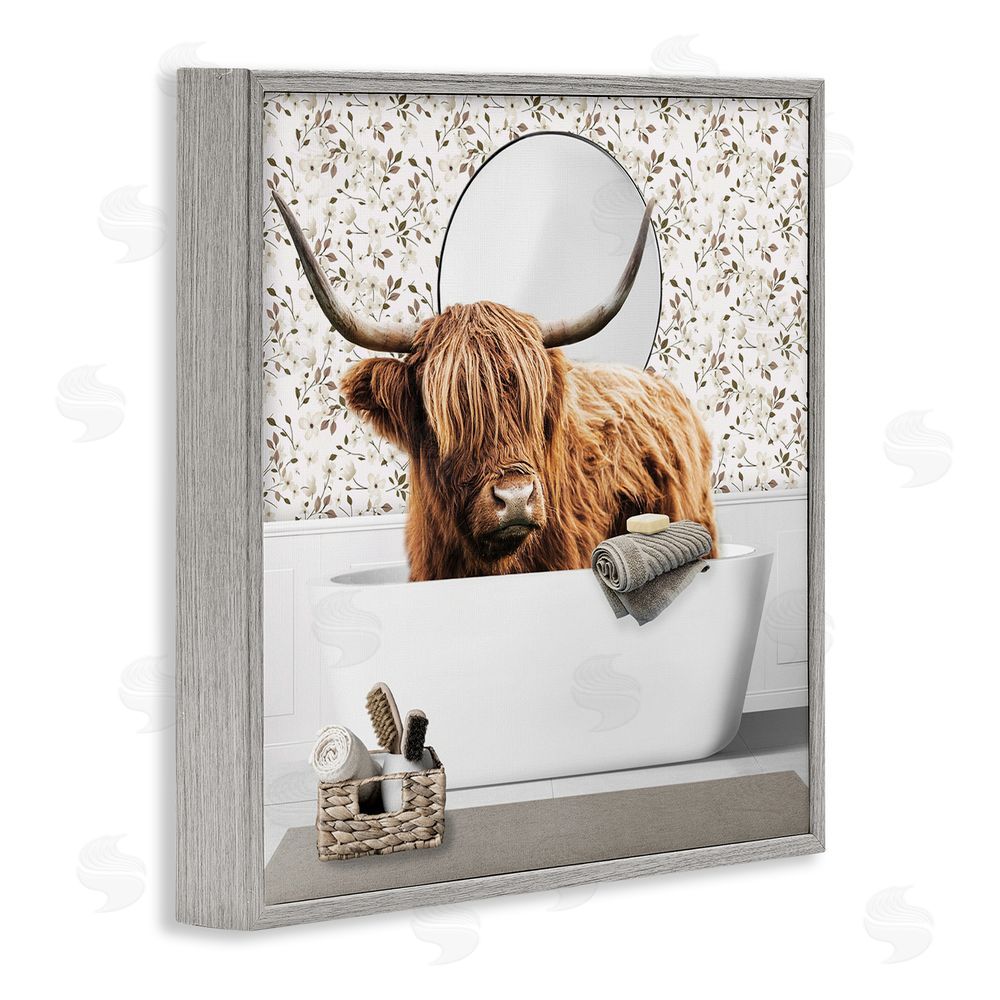 CAD Designs Boho Cattle Bath Time Gray Framed Giclee Wall Art Print