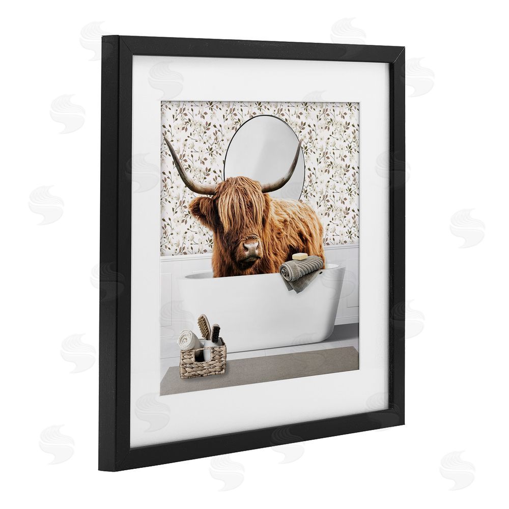CAD Designs Boho Cattle Bath Time Black Framed Print Under Glass Wall Art