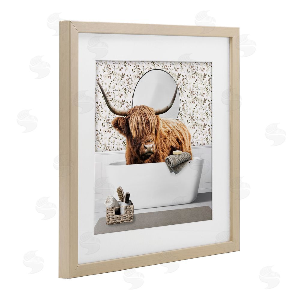 CAD Designs Boho Cattle Bath Time Brown Framed Print Under Glass Wall Art