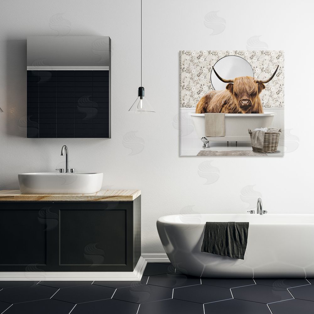 CAD Designs Cottage Cattle Bath Time Stretched Canvas Wall Art in Room