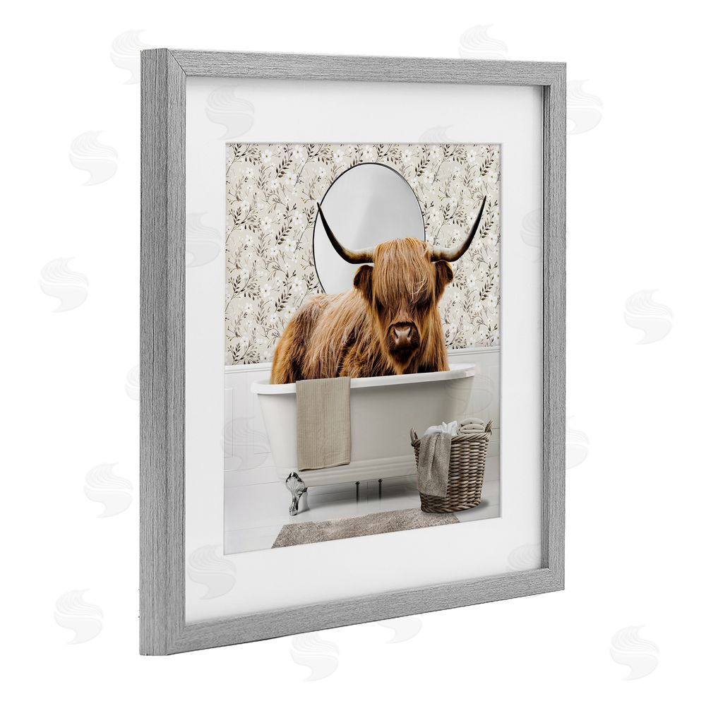 CAD Designs Cottage Cattle Bath Time Gray Framed Print Under Glass Wall Art