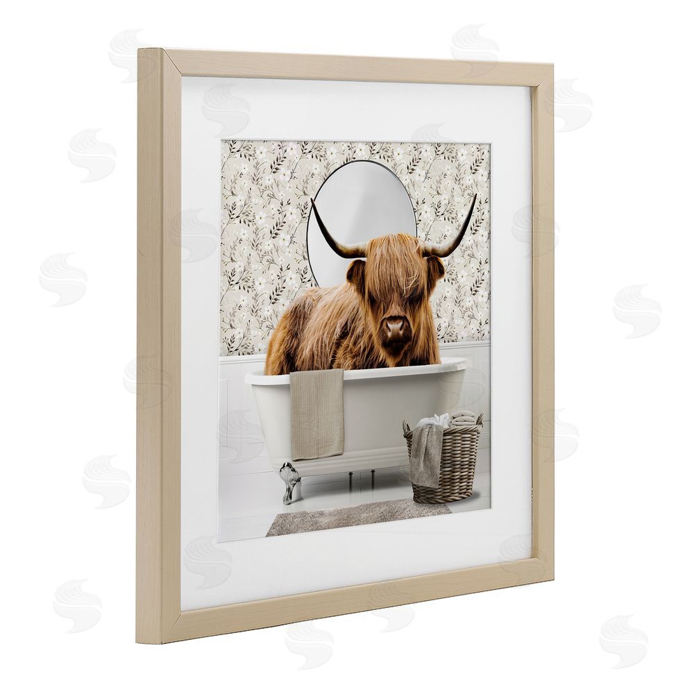 CAD Designs Cottage Cattle Bath Time Brown Framed Print Under Glass Wall Art