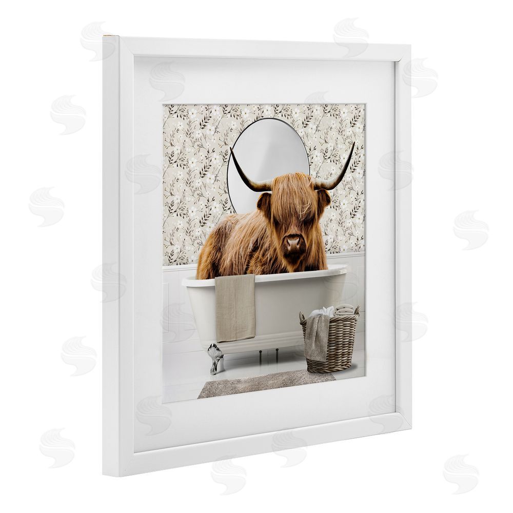 CAD Designs Cottage Cattle Bath Time White Framed Print Under Glass Wall Art