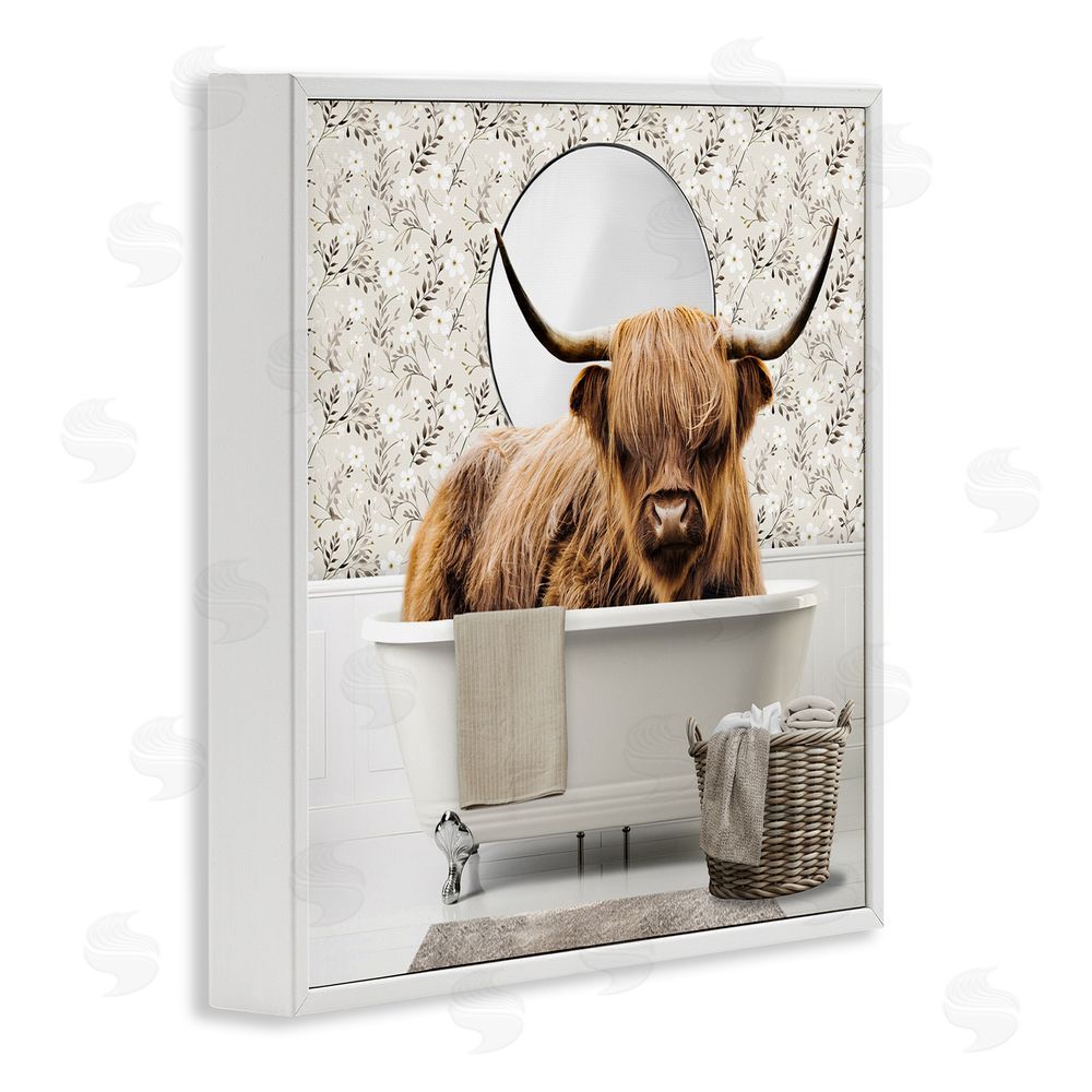 CAD Designs Cottage Cattle Bath Time White Framed Giclee Wall Art Print
