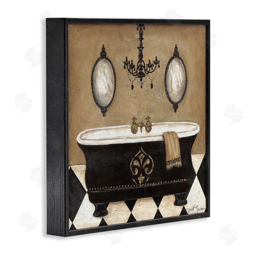 Janet Tava Elegant Bathtub & Chandelier Black Framed Giclee Wall Art Print