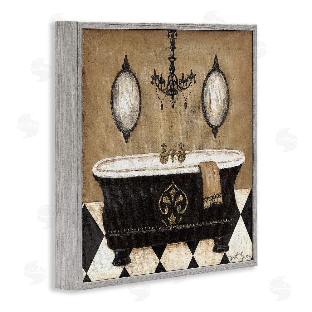 Janet Tava Elegant Bathtub & Chandelier Gray Framed Giclee Wall Art Print