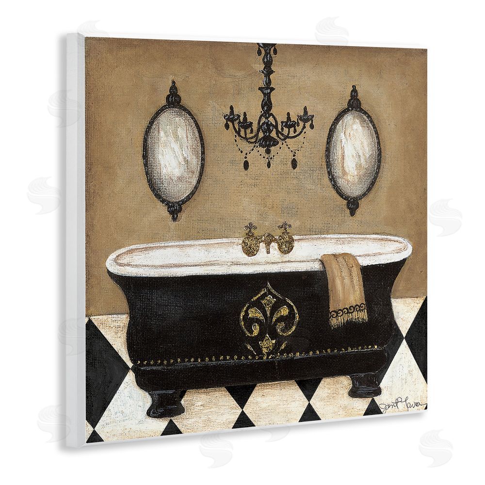 Janet Tava Elegant Bathtub & Chandelier Wooden Wall Plaque Art Print