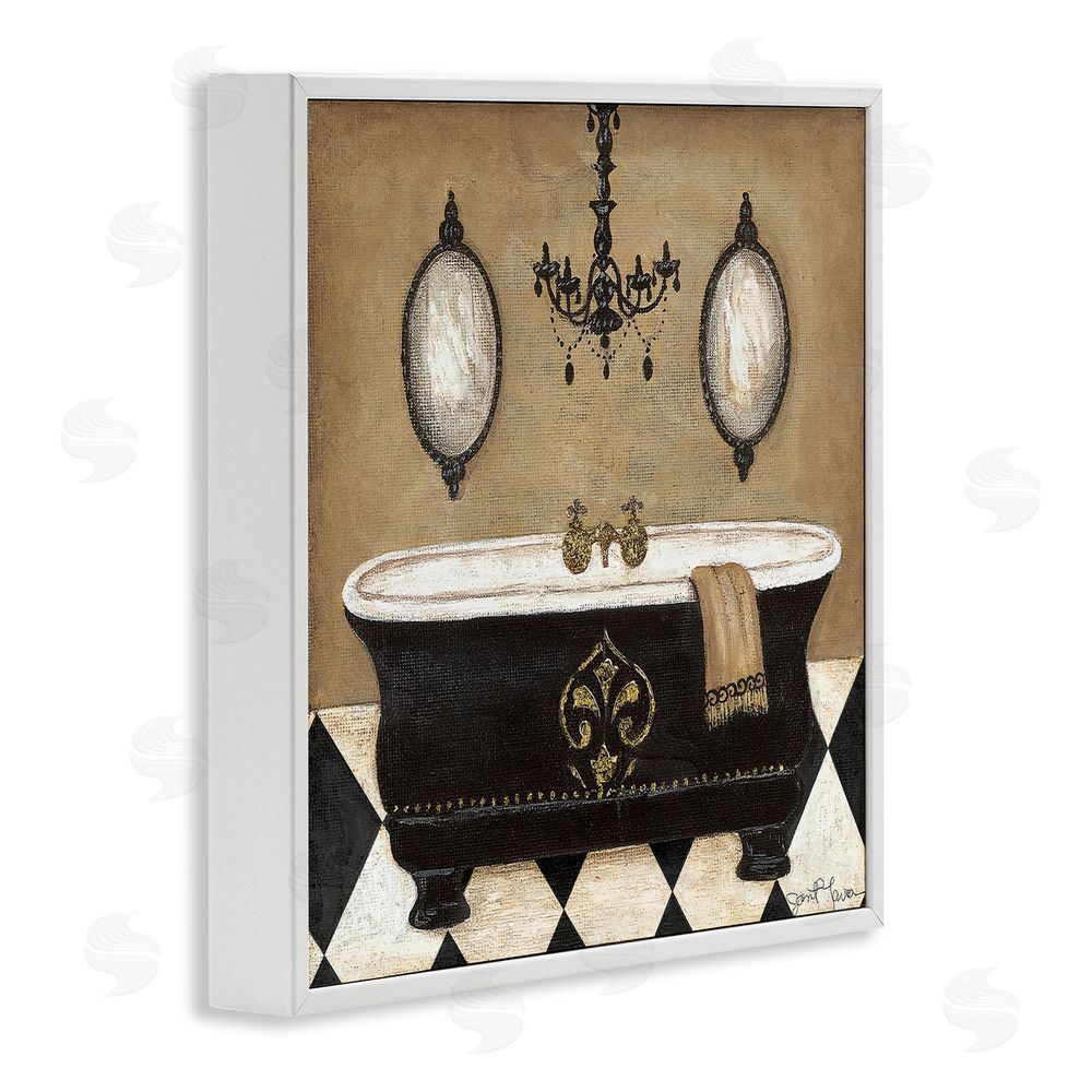 Janet Tava Elegant Bathtub & Chandelier White Framed Giclee Wall Art Print