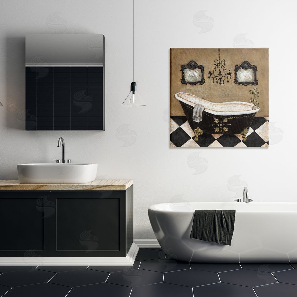 Janet Tava Elegant Vintage Bathtub Stretched Canvas Wall Art in Room
