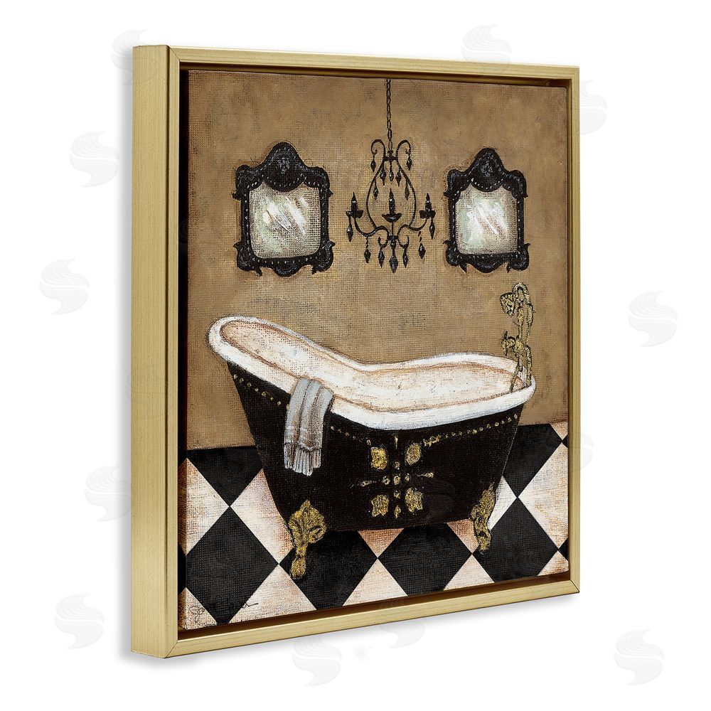 Janet Tava Elegant Vintage Bathtub Gold Floating Frame Canvas Wall Art Print