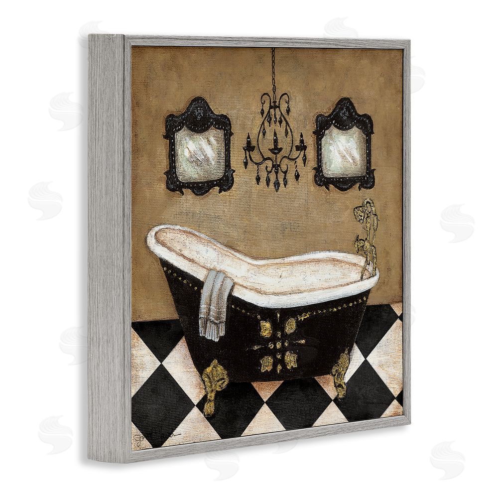 Janet Tava Elegant Vintage Bathtub Gray Framed Giclee Wall Art Print