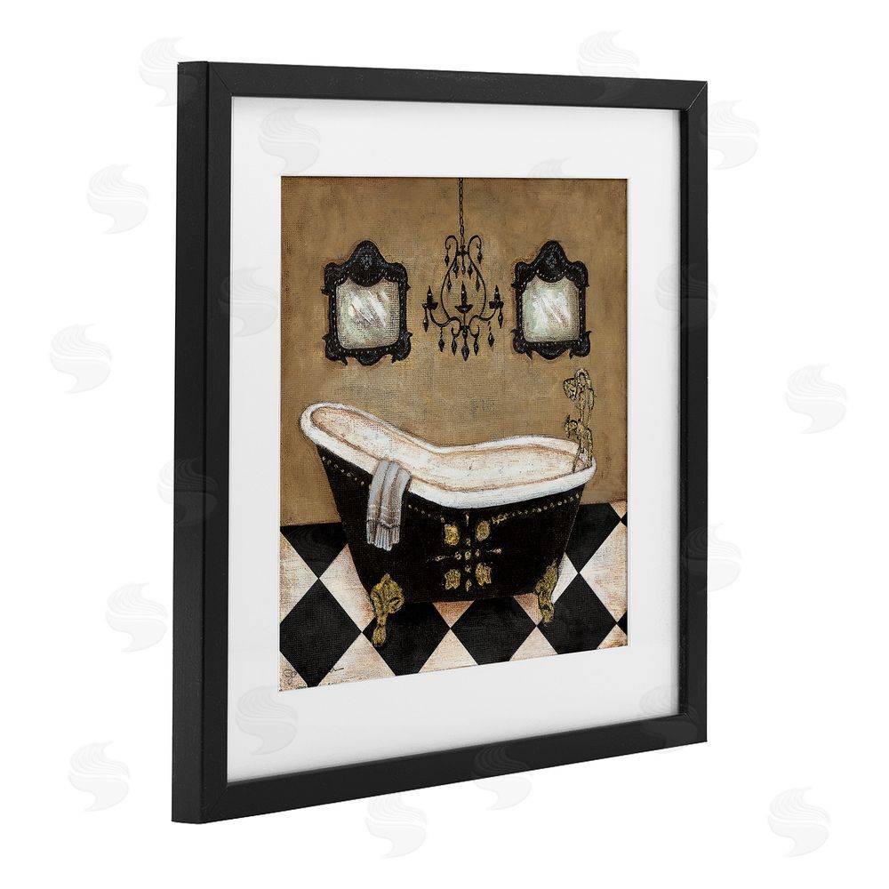 Janet Tava Elegant Vintage Bathtub Black Framed Print Under Glass Wall Art