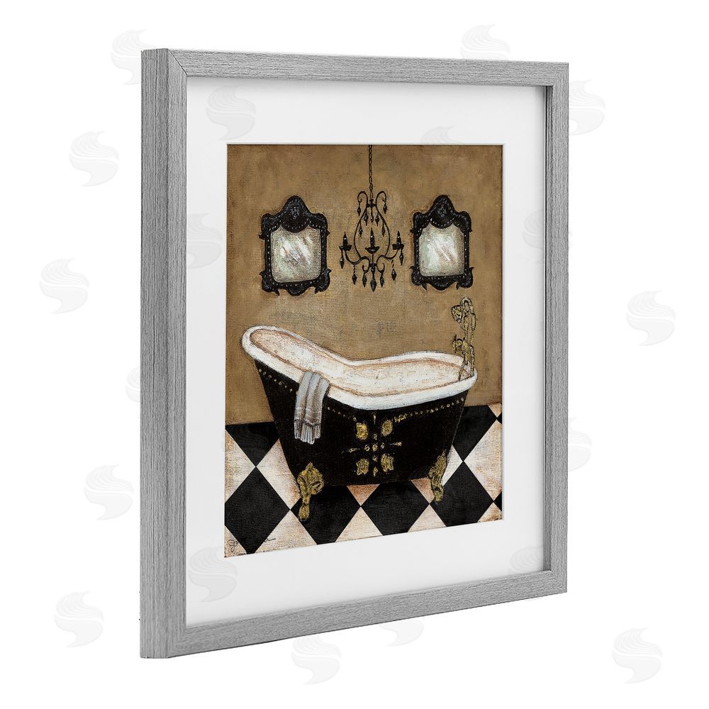 Janet Tava Elegant Vintage Bathtub Gray Framed Print Under Glass Wall Art