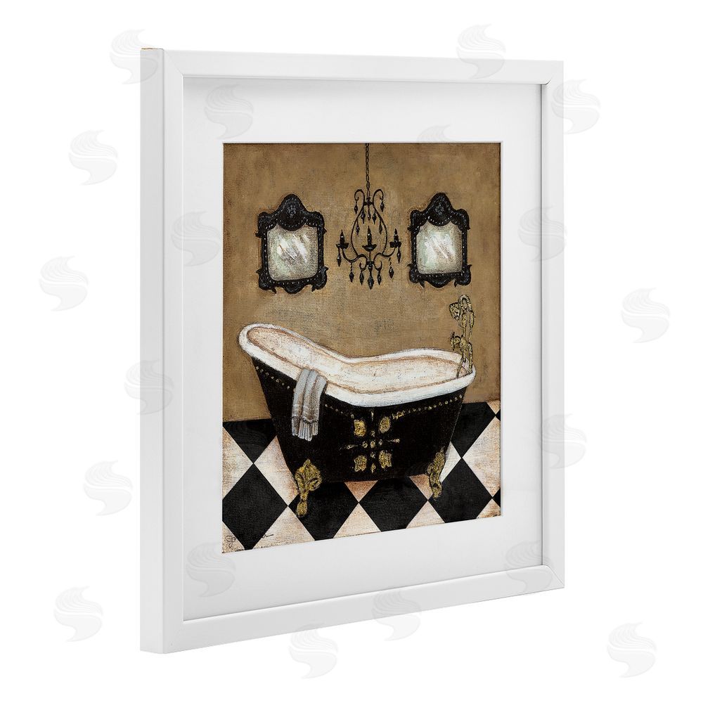 Janet Tava Elegant Vintage Bathtub White Framed Print Under Glass Wall Art
