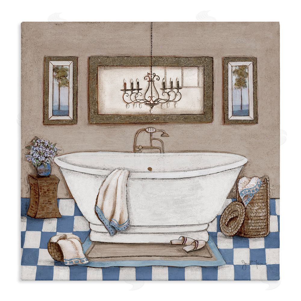 Janet Tava Checkered Bathroom & Chandelier Stretched Canvas Wall Art Print