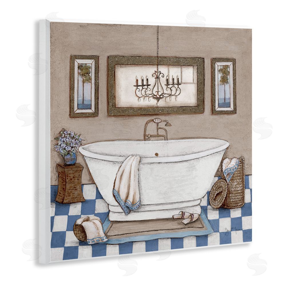 Janet Tava Checkered Bathroom & Chandelier Wooden Wall Plaque Art Print