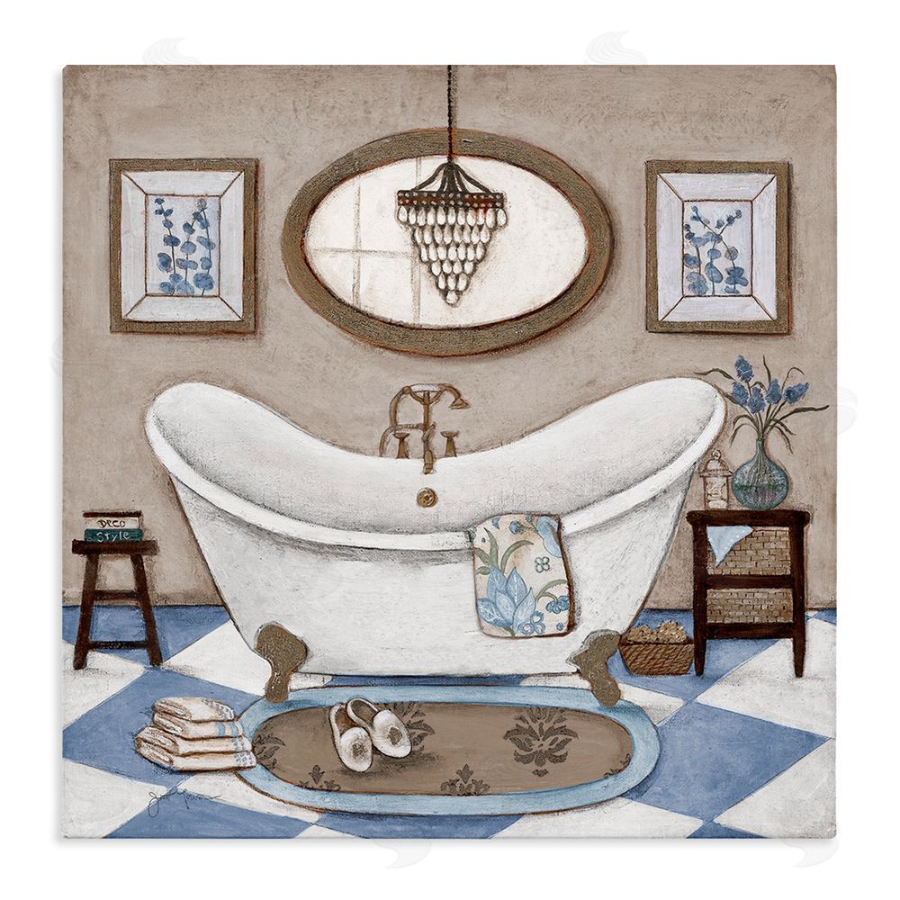 Janet Tava Checkered Relaxing Bathtub Stretched Canvas Wall Art Print