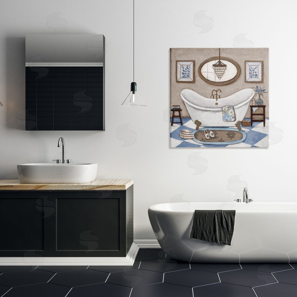 Janet Tava Checkered Relaxing Bathtub Stretched Canvas Wall Art in Room