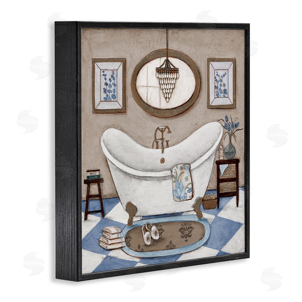 Janet Tava Checkered Relaxing Bathtub Black Framed Giclee Wall Art Print