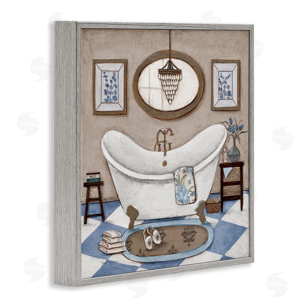 Janet Tava Checkered Relaxing Bathtub Gray Framed Giclee Wall Art Print