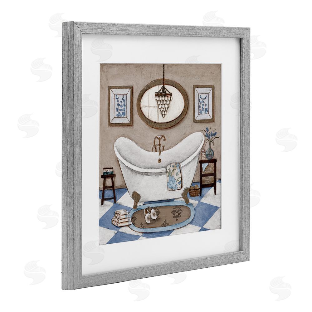Janet Tava Checkered Relaxing Bathtub Gray Framed Print Under Glass Wall Art
