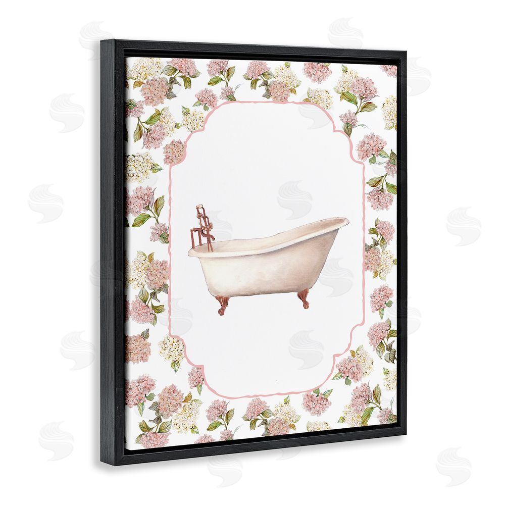 Carol Robinson Elegant Hydrangeas Bathtub Black Floating Frame Canvas Wall Art Print