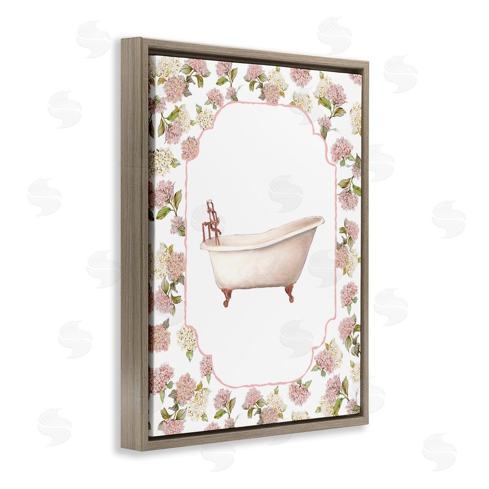Carol Robinson Elegant Hydrangeas Bathtub Brown Floating Frame Canvas Wall Art Print