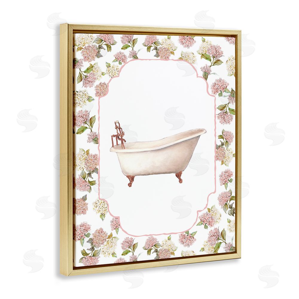 Carol Robinson Elegant Hydrangeas Bathtub Gold Floating Frame Canvas Wall Art Print
