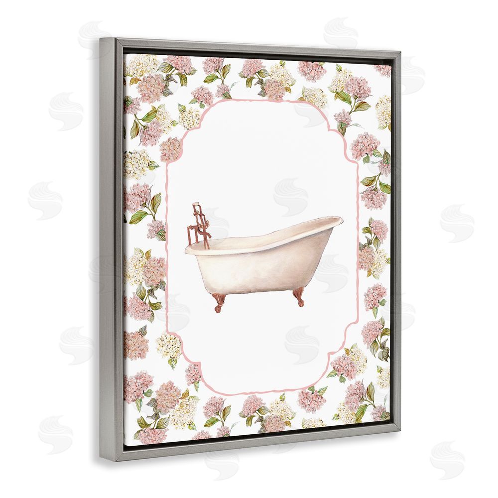 Carol Robinson Elegant Hydrangeas Bathtub Gray Floating Frame Canvas Wall Art Print