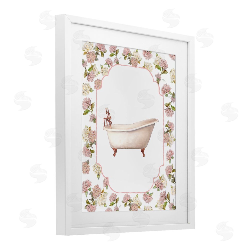 Carol Robinson Elegant Hydrangeas Bathtub White Framed Print Under Glass Wall Art
