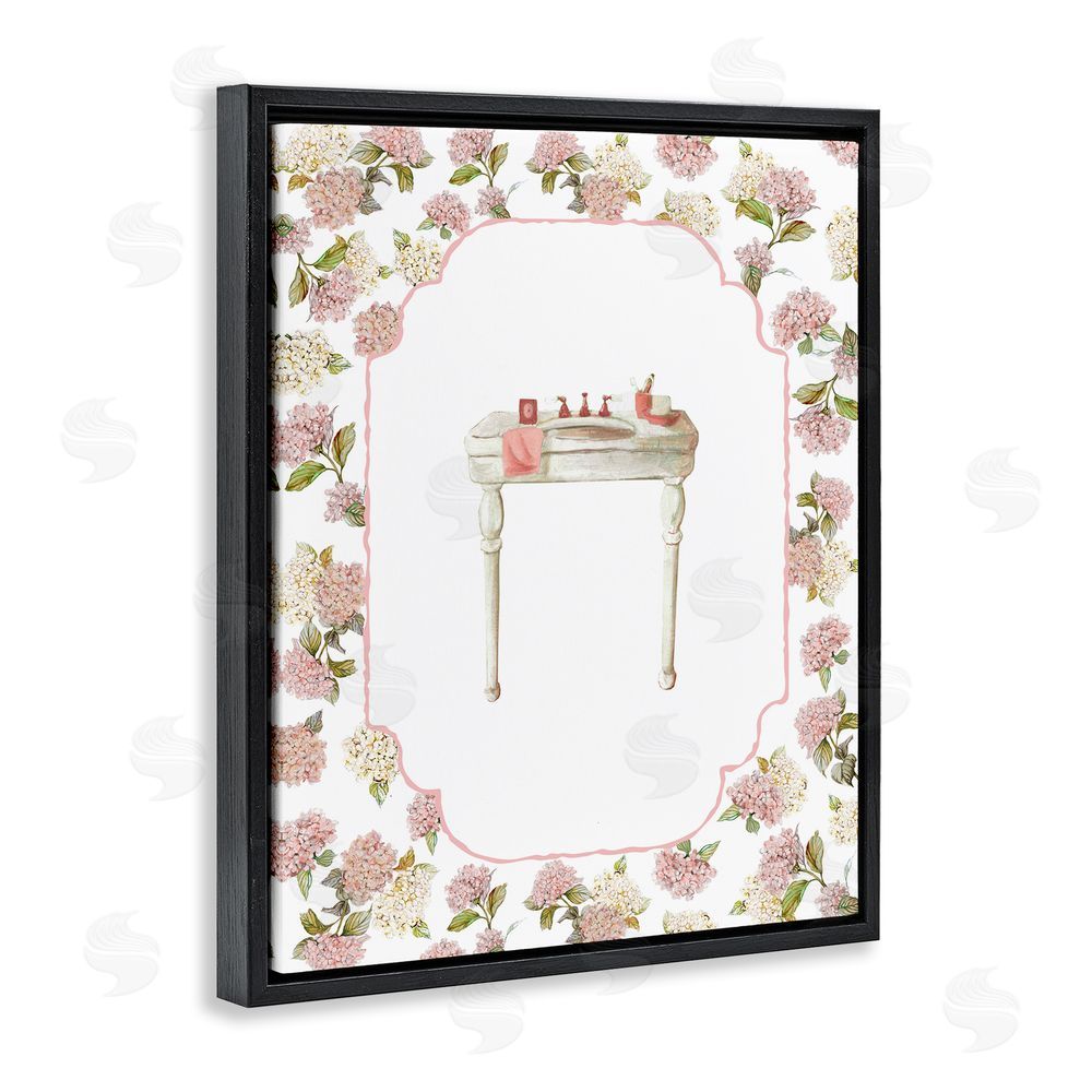 Carol Robinson Elegant Hydrangeas Vanity Black Floating Frame Canvas Wall Art Print