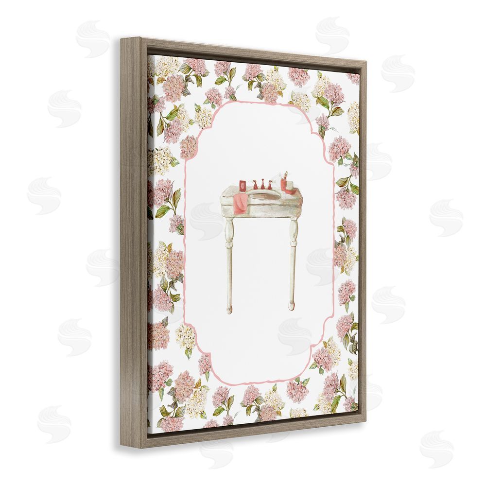 Carol Robinson Elegant Hydrangeas Vanity Brown Floating Frame Canvas Wall Art Print