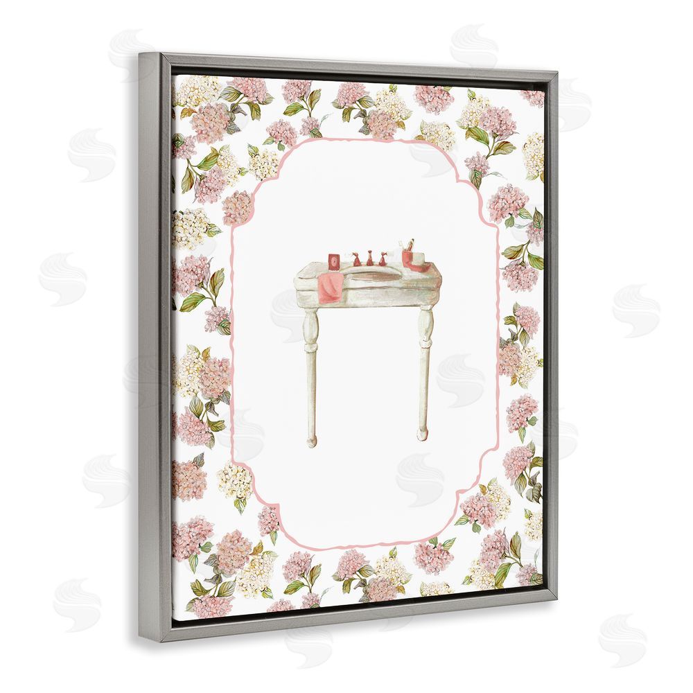 Carol Robinson Elegant Hydrangeas Vanity Gray Floating Frame Canvas Wall Art Print
