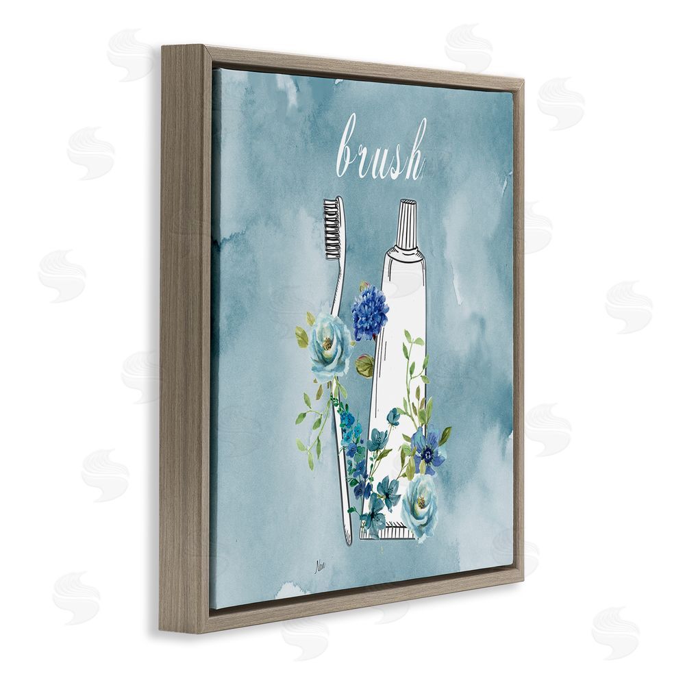 Nan Floral Bathroom Rules Brush Brown Floating Frame Canvas Wall Art Print
