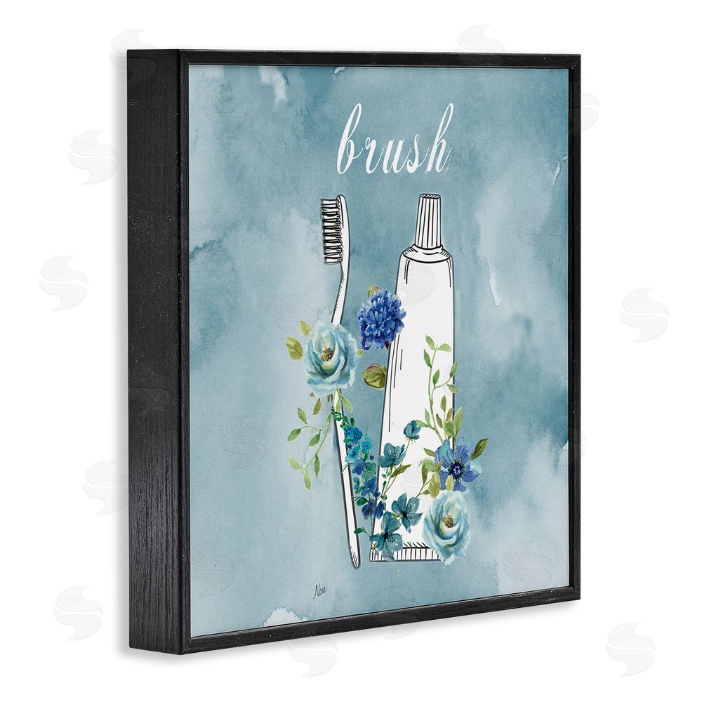 Nan Floral Bathroom Rules Brush Black Framed Giclee Wall Art Print