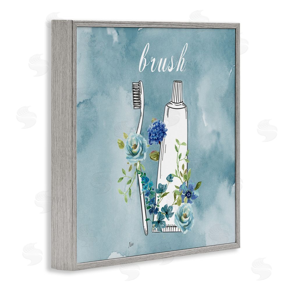 Nan Floral Bathroom Rules Brush Gray Framed Giclee Wall Art Print